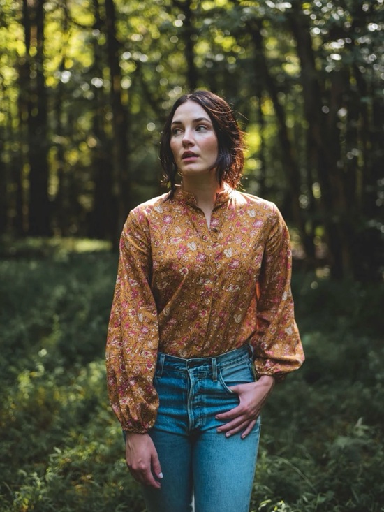 Parterre Bryce Marigold Daphne Button Down Floral Linen Blend Top Blouse — image 7 of 8
